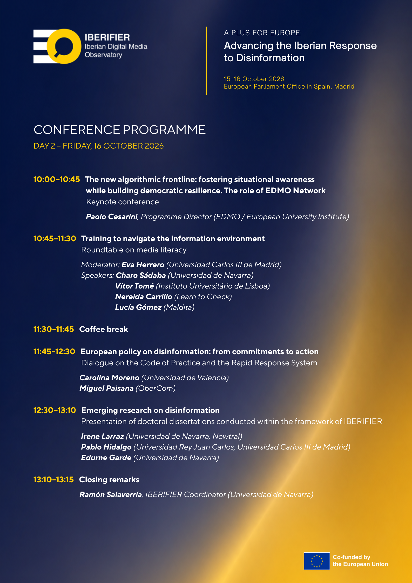A Plus for Europe conference programme – Day 2, Friday 16 October 2026