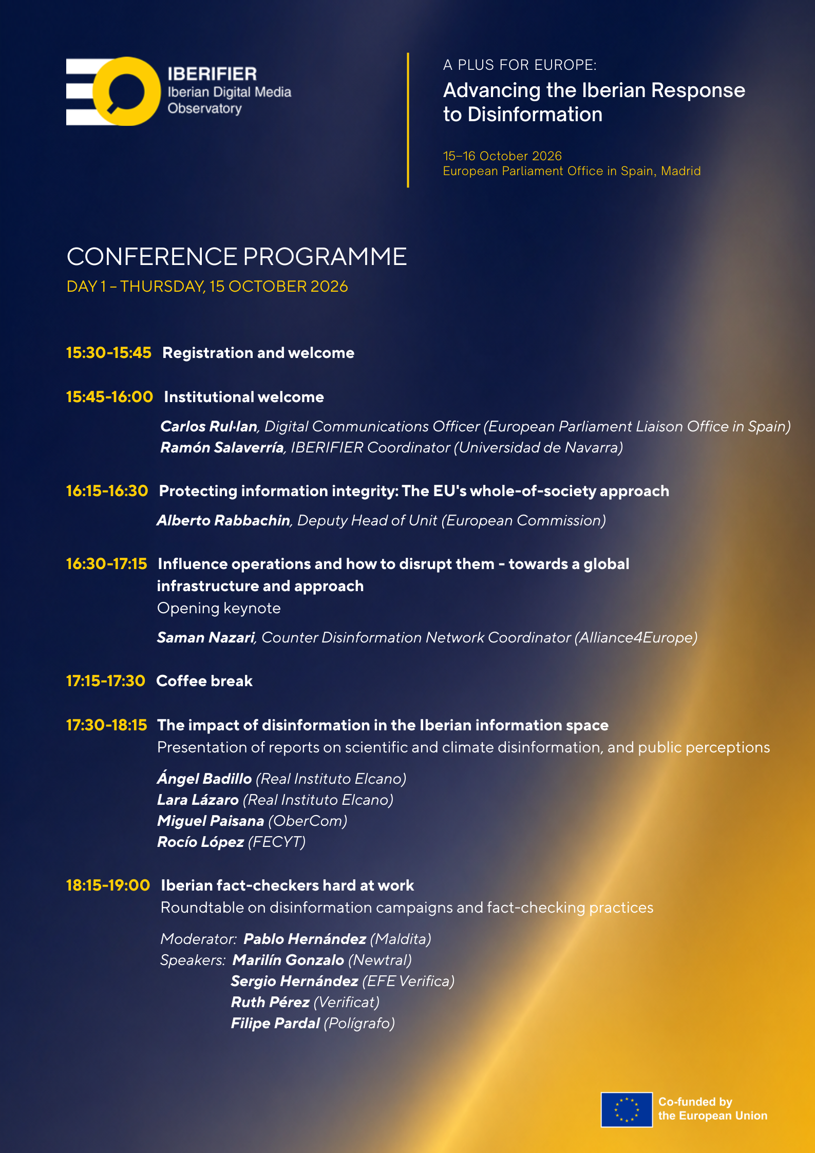 A Plus for Europe conference programme – Day 1, Thursday 15 October 2026